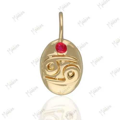 Oval Shape Zodiac Sign Charm With Gemstone