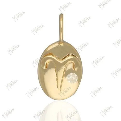 Oval Shape Zodiac Sign Charm With Gemstone