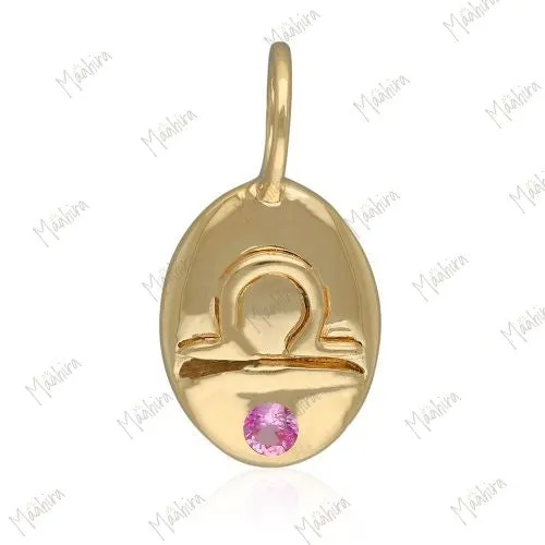 Oval Shape Zodiac Sign Charm With Gemstone