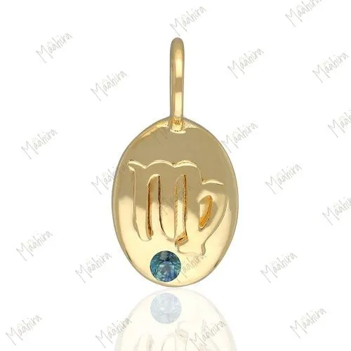 Oval Shape Zodiac Sign Charm With Gemstone
