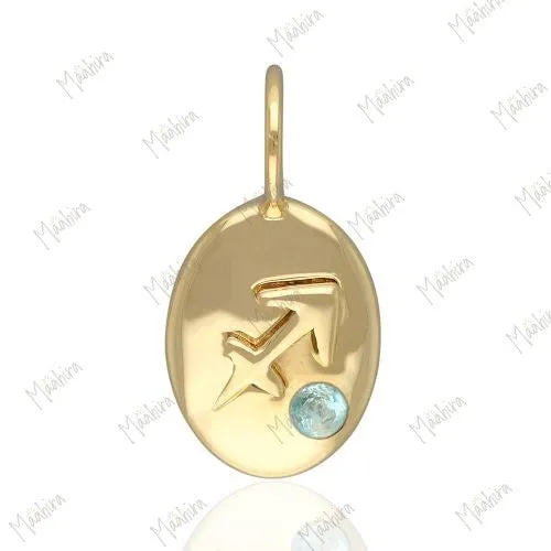 Oval Shape Zodiac Sign Charm With Gemstone