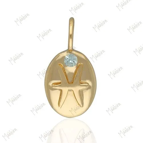 Oval Shape Zodiac Sign Charm With Gemstone