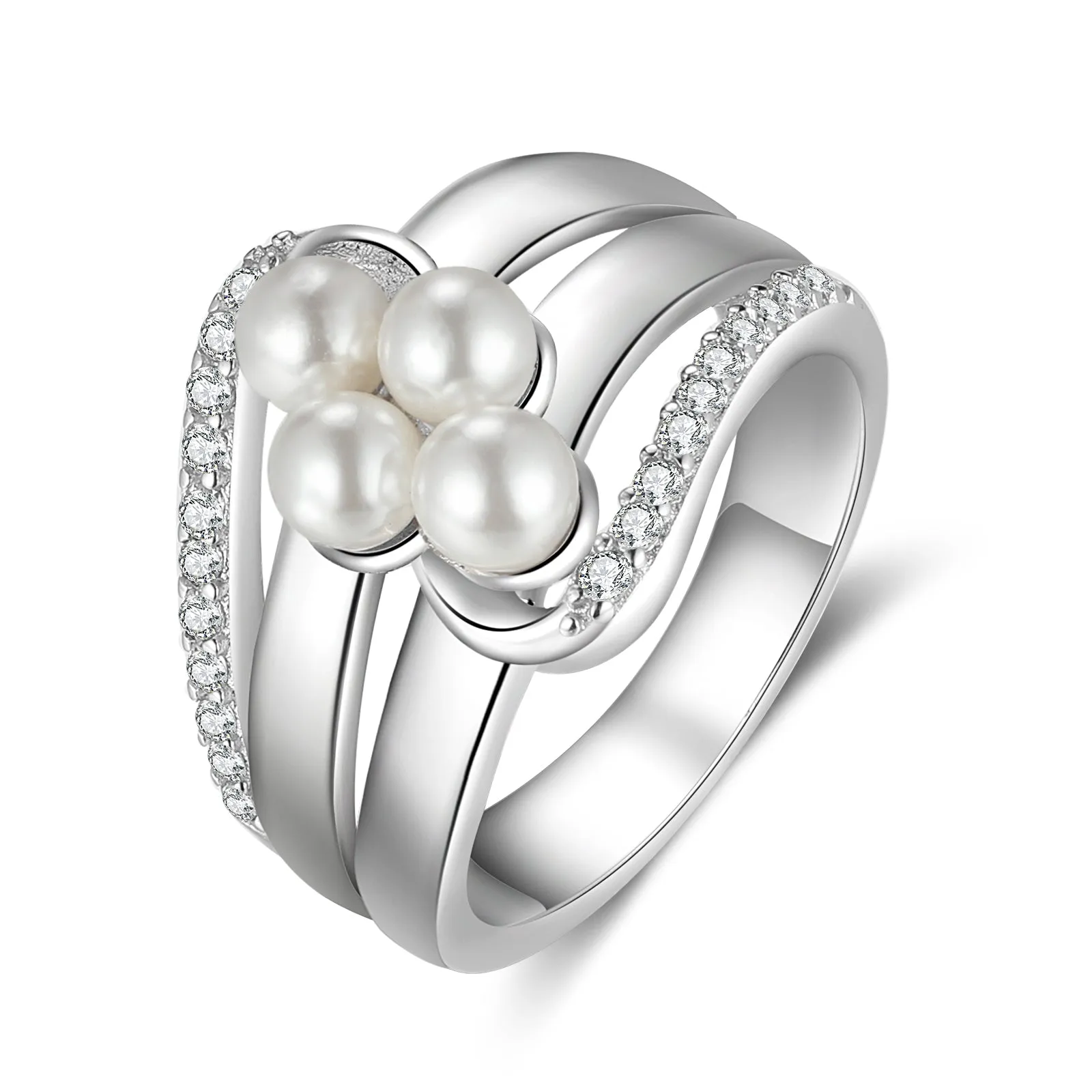 Personalised Name Pearl Ring- White Gold Plated