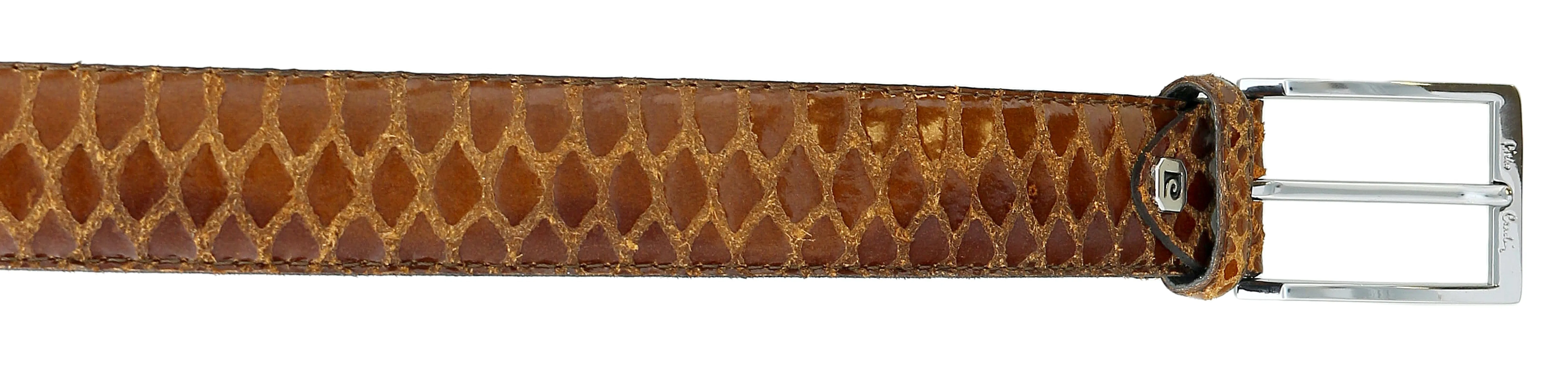 Pierre Cardin Brown Python Embossed Square D-Ring Buckle Adjustable Belt Adjustable Mens Belt-