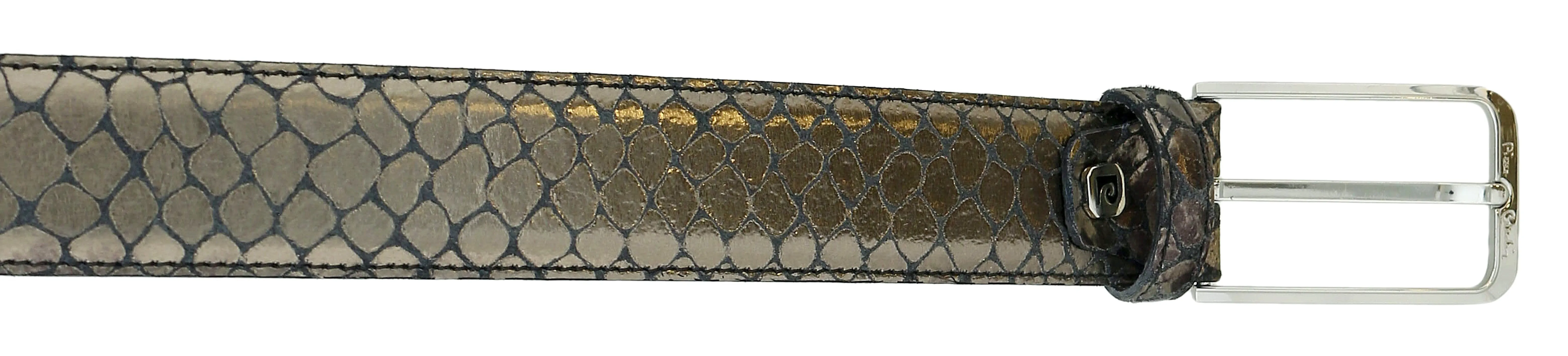 Pierre Cardin Metallic Grey Python Embossed Classic D-Ring Adjustable Belt Adjustable Mens Belt-