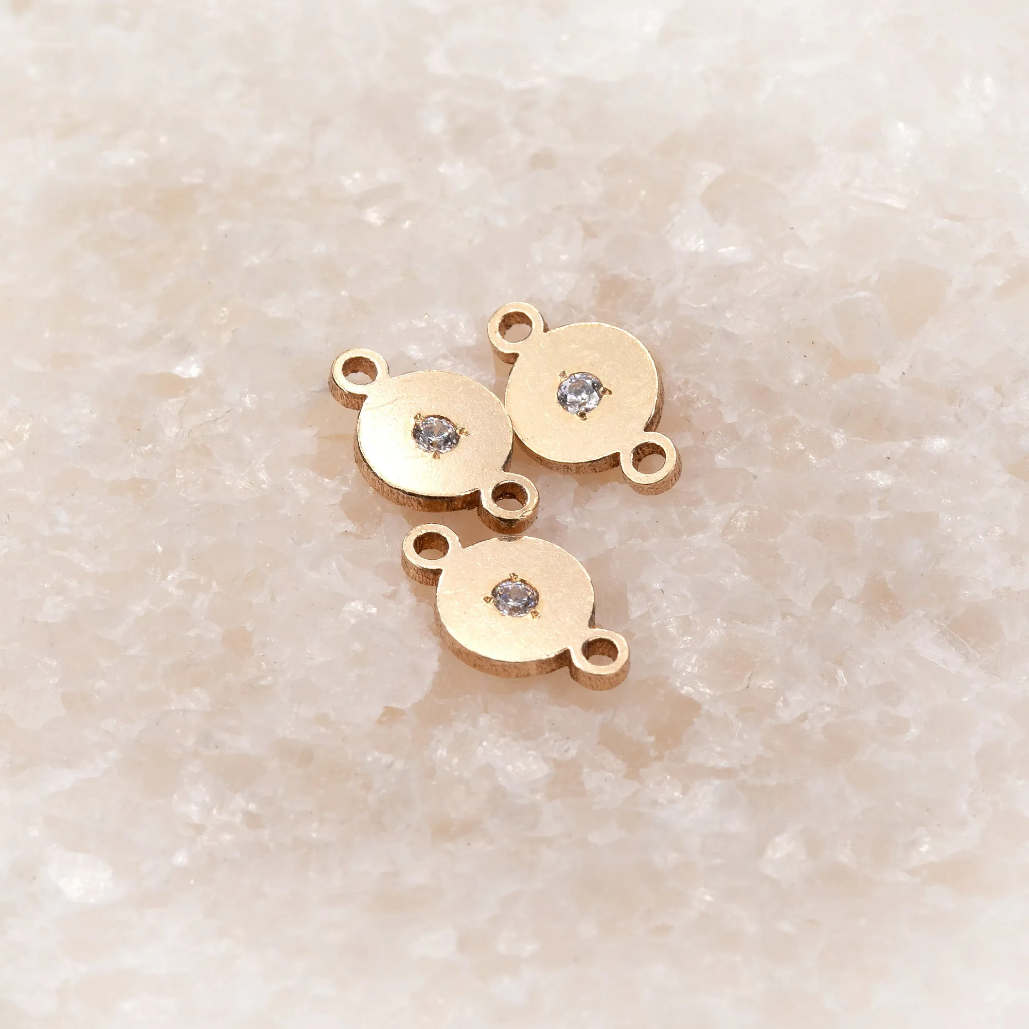 Round Disc Connector | 14K Gold Filled Yellow | 8.4mm | White Gemstone | 4pk