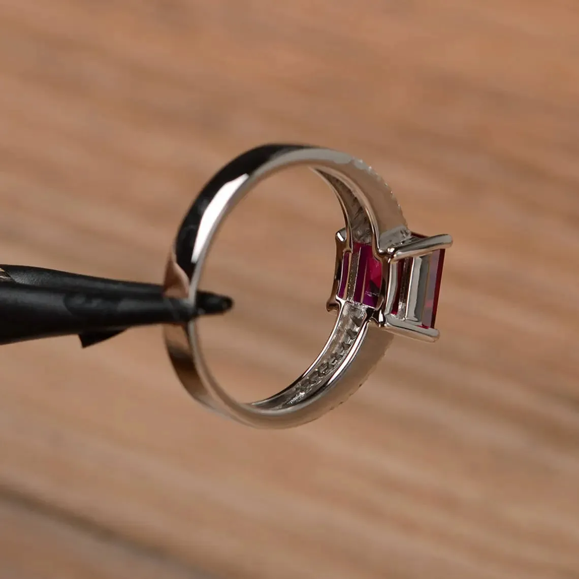 Ruby Square Cut Wedding Ring - 925 Sterling Silver Rings