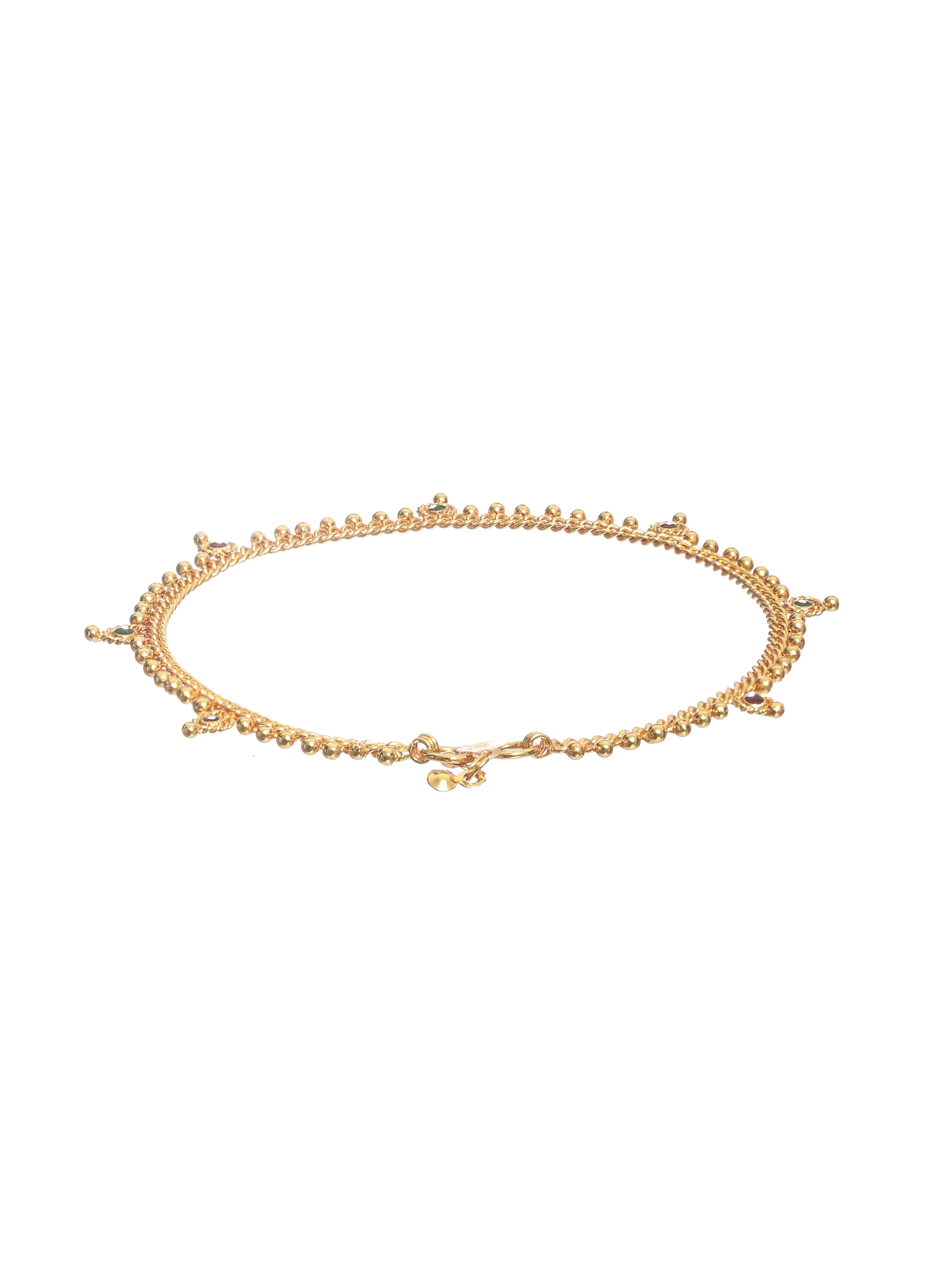 Set Of 2 Gold-Plated Green Stone Studded Handcrafted Anklets