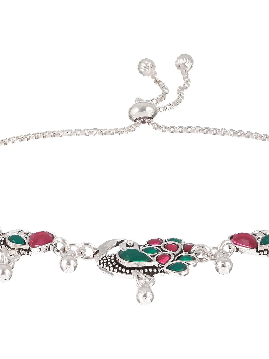 Set Of 2 Silver-Plated Stone-Studded Anklets