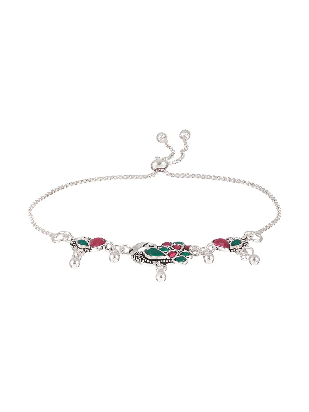 Set Of 2 Silver-Plated Stone-Studded Anklets