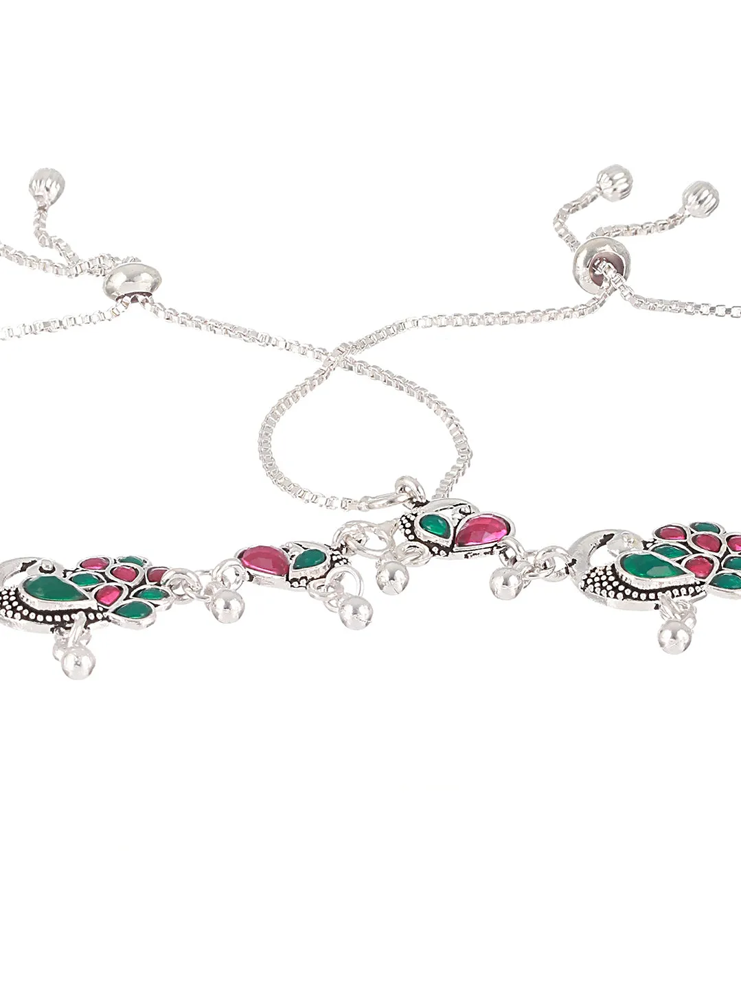 Set Of 2 Silver-Plated Stone-Studded Anklets