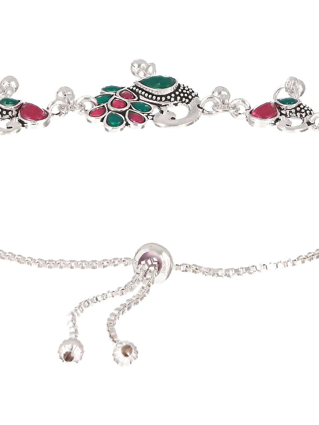 Set Of 2 Silver-Plated Stone-Studded Anklets