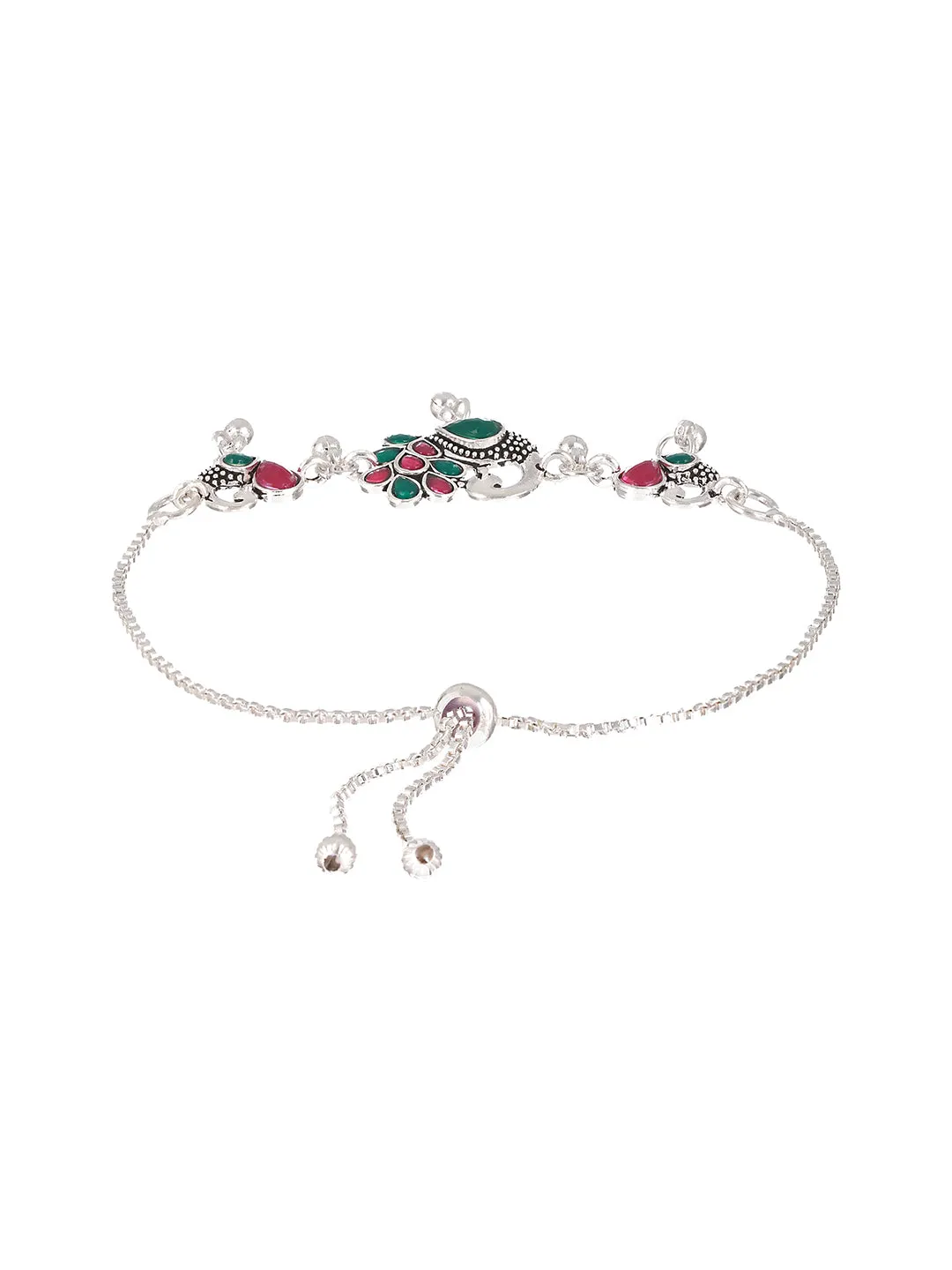 Set Of 2 Silver-Plated Stone-Studded Anklets