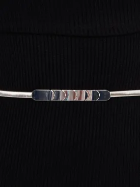 Silver Metal Belt With Textured Buckle