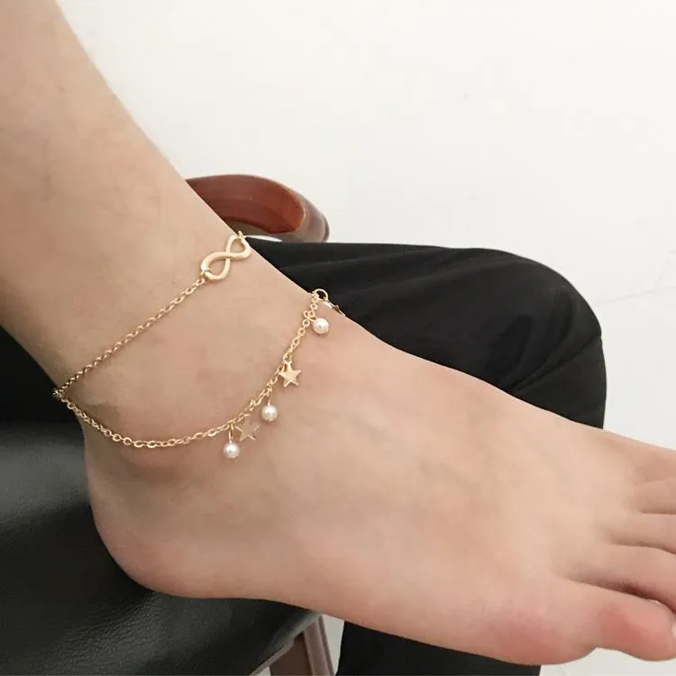 Stylish Double Star Anklet with Tassel: Elegant Foot Jewelry