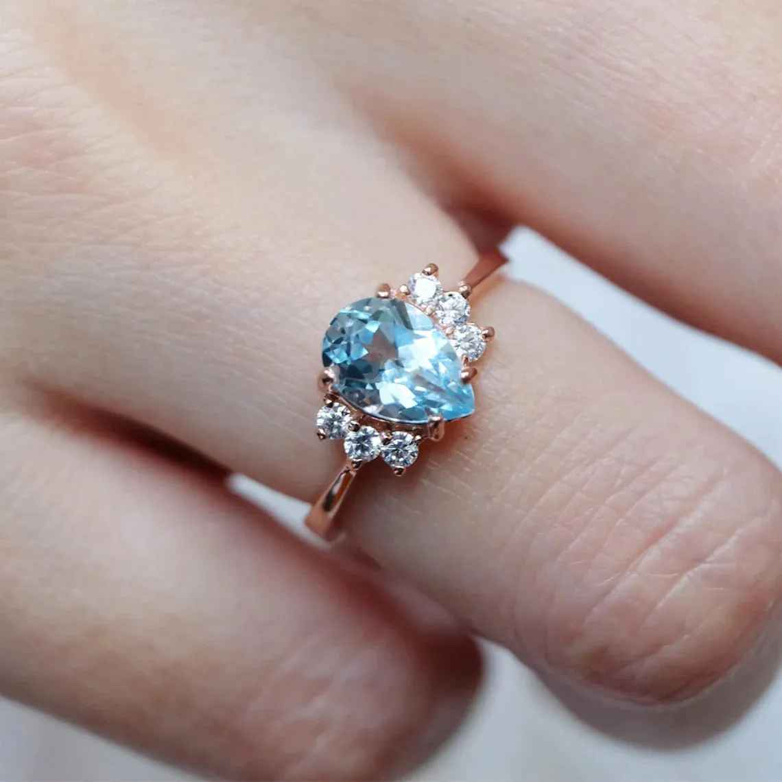 Swiss Blue Topaz Statement Ring - 14k Rose Gold Vermeil Ring