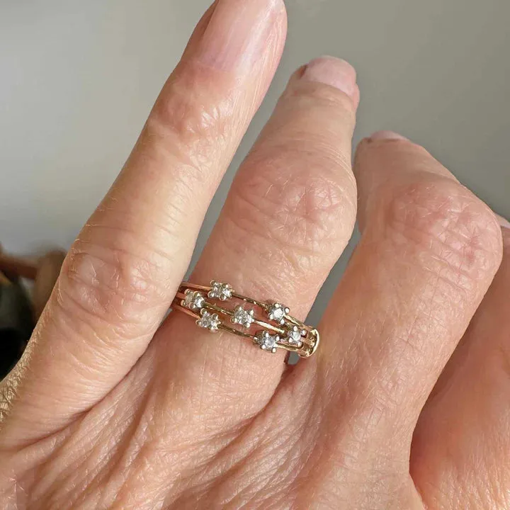 Three Band Estate Vintage Engagement 14k Gold Vermeil Rings