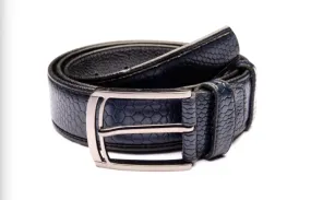 Traditional Textured Dark Blue Belt with Silver Buckle