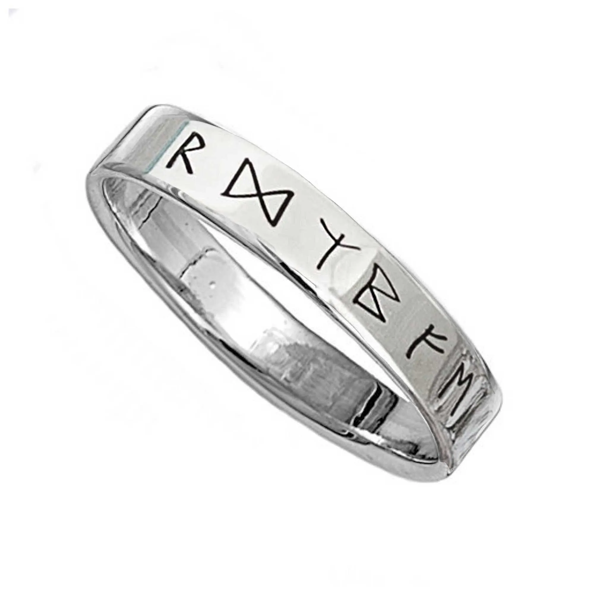 Viking Travel Rune Skinny Silver Band Ring