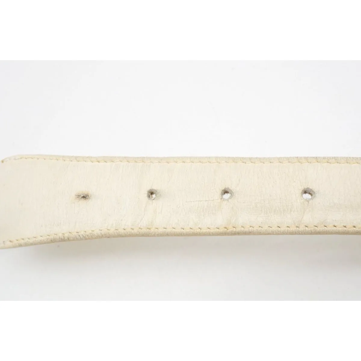 vintage, Gucci, size 80/32, white leather belt with a round, gold buckle with red and blue enamel & two braided leather strands