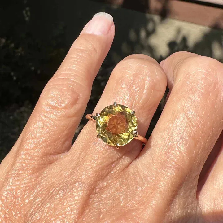 Vintage Round Cut Citrine Six Prong Solitaire Engagement Ring - 14k Gold Vermeil Ring